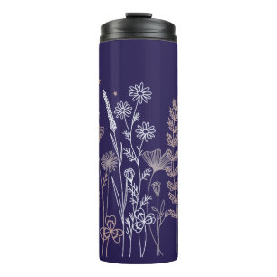 Boho Nachtelijke Bloem Illustratie – Maan, Sterren Thermosbeker