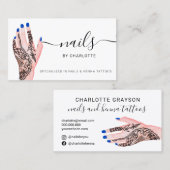 Boho nagelt blauwe henna tattoos afbeelding visitekaartje (Voorkant / Achterkant)
