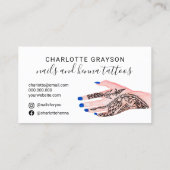 Boho nagelt blauwe henna tattoos afbeelding visitekaartje (Achterkant)