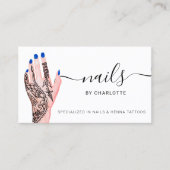 Boho nagelt blauwe henna tattoos afbeelding visitekaartje (Voorkant)