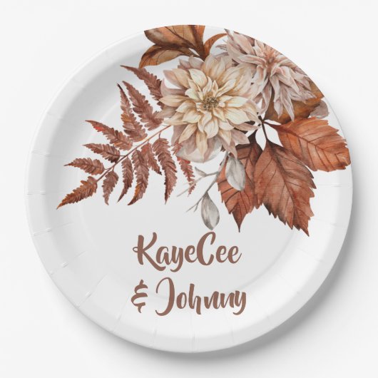 Boho  najaar Floral Wedding Terracotta Papieren Bordje (Voorkant)