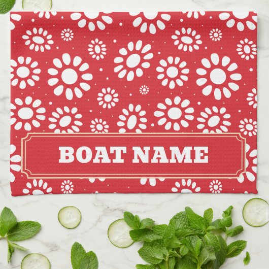 Boho Narrowboat Kanaalboot Aak Naam Rood Theedoek (Gevouwen)