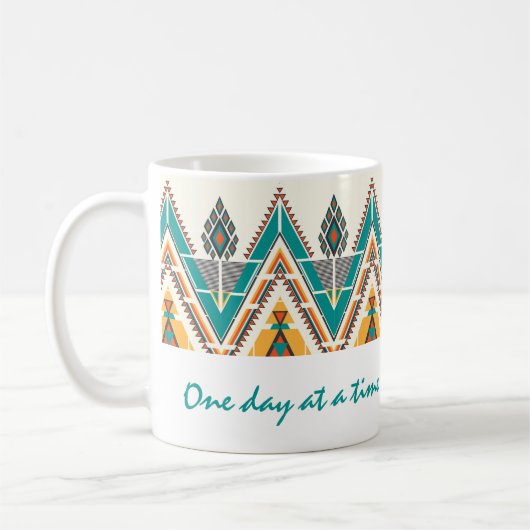 Boho Native Pattern Tribal "One day at a Time" Koffiemok (Links)