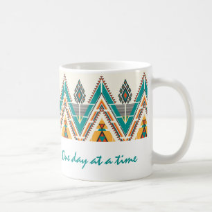 Boho Native Pattern Tribal "One day at a Time" Koffiemok