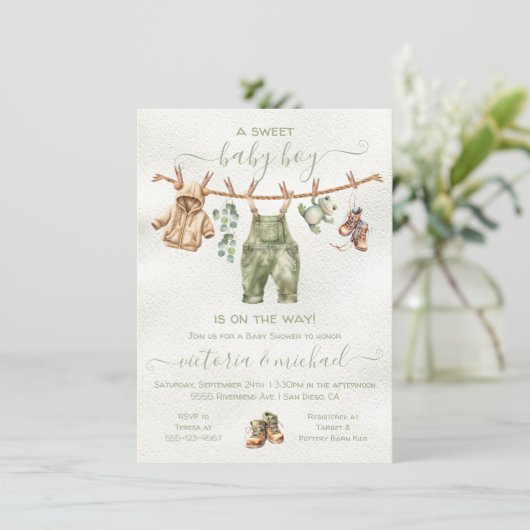 Boho Natuur Baby shower Clothesline Kaart (Staand voorkant)