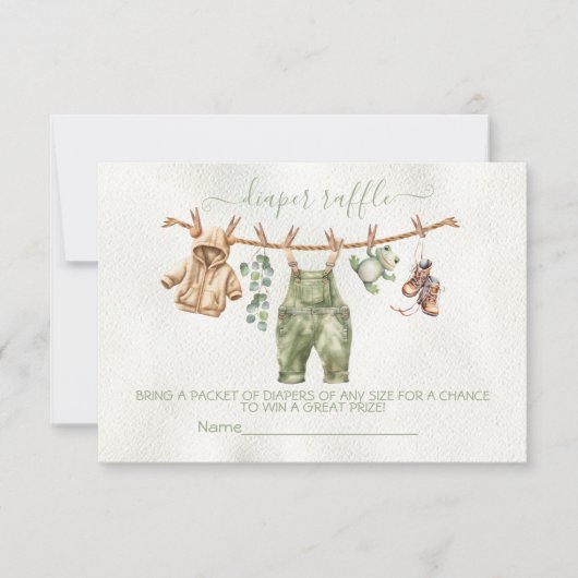 Boho Natuur Baby shower Clothesline Luier Raffle Kaart (Voorkant)