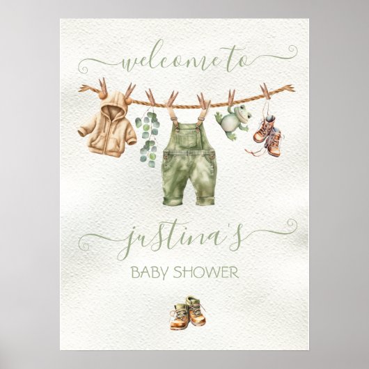 Boho Natuur Baby shower Clothesline Welkomstbord Poster (Voorkant)
