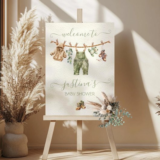 Boho Natuur Baby shower Clothesline Welkomstbord Poster