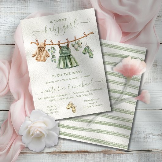 Boho Natuur Baby shower meisje waslijn Kaart