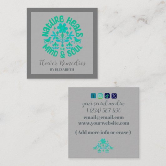 Boho Natuur Bloemen Vogels Energie Healer Vierkante Visitekaartje (Voorkant / Achterkant)