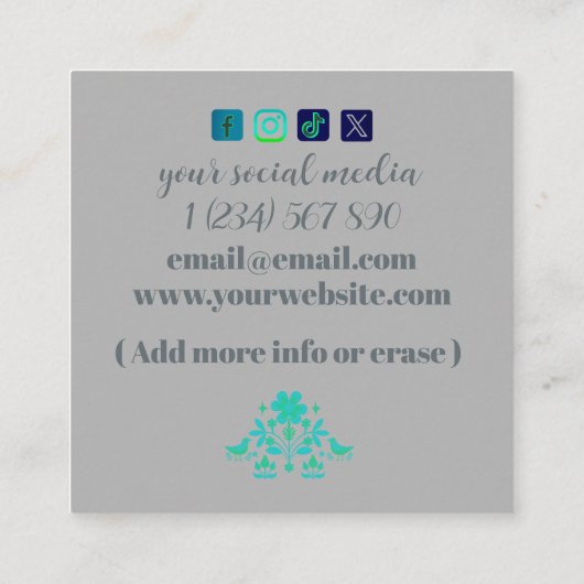 Boho Natuur Bloemen Vogels Energie Healer Vierkante Visitekaartje (Achterkant)