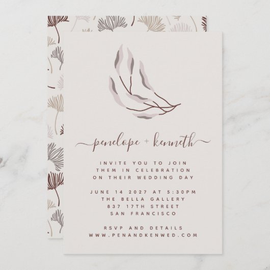 Boho Natuur Burgundy en Taupe Botanical Wedding Kaart (Voorkant / Achterkant)