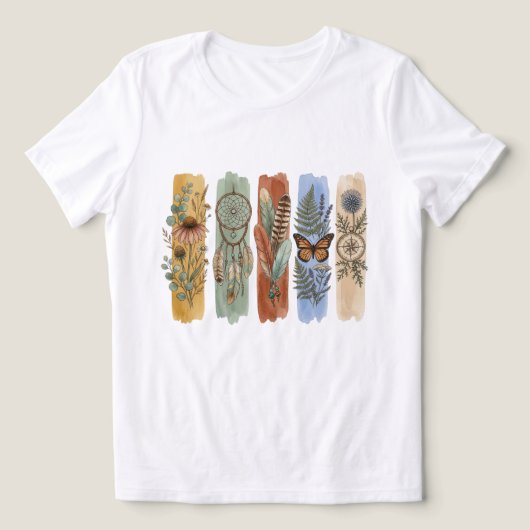 Boho Natuur Elementen Aquarel Aardse Esthetiek Tri-Blend Shirt (Design voorkant)