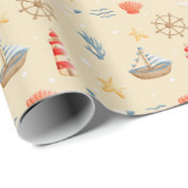 Boho Nautical Boat Vuurtoren Patroon Cadeaupapier (Rol Hoek)