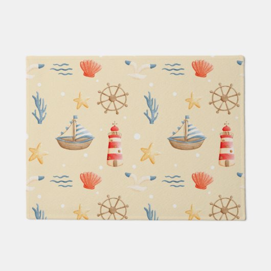 Boho Nautical Boat Vuurtoren Patroon Deurmat (Voorkant)