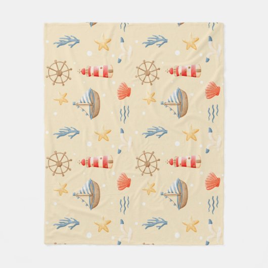 Boho Nautical Boat Vuurtoren Patroon Fleece Deken (Voorkant)