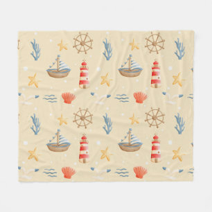 Boho Nautical Boat Vuurtoren Patroon Fleece Deken