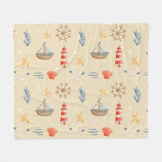 Boho Nautical Boat Vuurtoren Patroon Fleece Deken (Voorkant (Horizontaal))