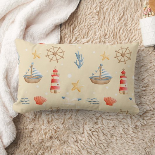 Boho Nautical Boat Vuurtoren Patroon Kussen (Deken)