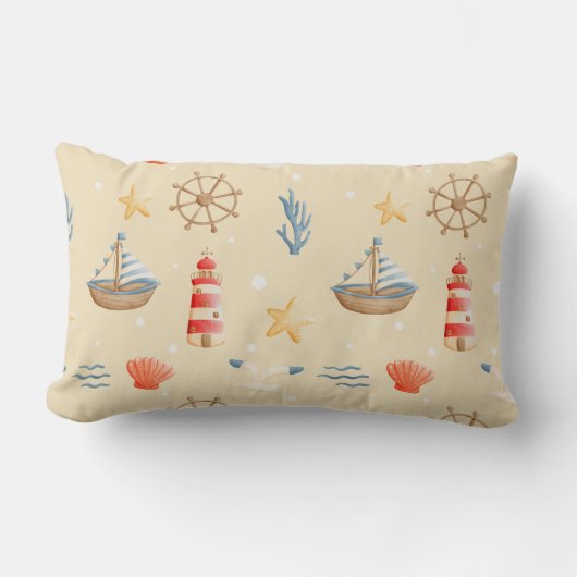 Boho Nautical Boat Vuurtoren Patroon Kussen (Voorkant)