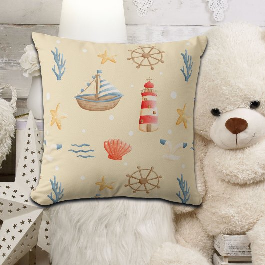 Boho Nautical Boat Vuurtoren Patroon Kussen