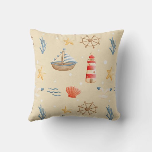 Boho Nautical Boat Vuurtoren Patroon Kussen (Achterkant)