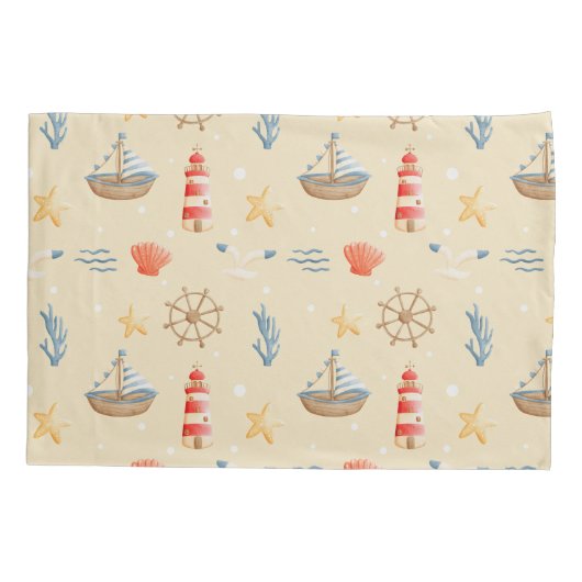 Boho Nautical Boat Vuurtoren Patroon Kussensloop (Achterkant)