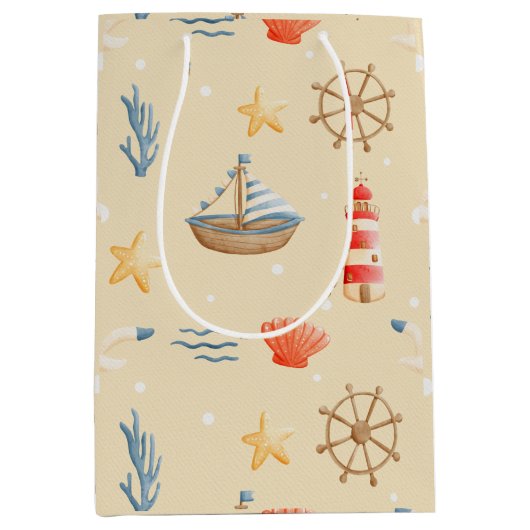 Boho Nautical Boat Vuurtoren Patroon Medium Cadeauzakje (Voorkant)