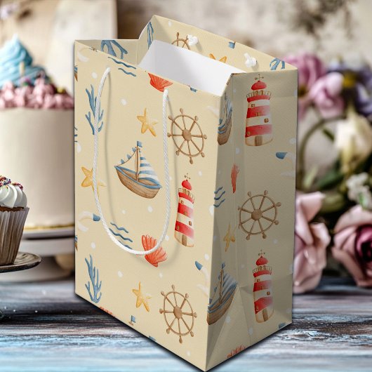 Boho Nautical Boat Vuurtoren Patroon Medium Cadeauzakje