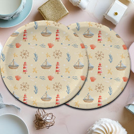 Boho Nautical Boat Vuurtoren Patroon Papieren Bordje