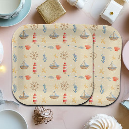 Boho Nautical Boat Vuurtoren Patroon Papieren Bordje