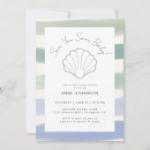 Boho Nautical Stripes Clam Shell Boy Baby Shower Kaart (Voorkant)