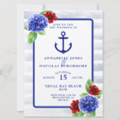 Boho Nautisch Wit Blauw Bloemen Waterverf Huwelijk Kaart (Voorkant)