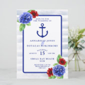 Boho Nautisch Wit Blauw Bloemen Waterverf Huwelijk Kaart (Staand voorkant)