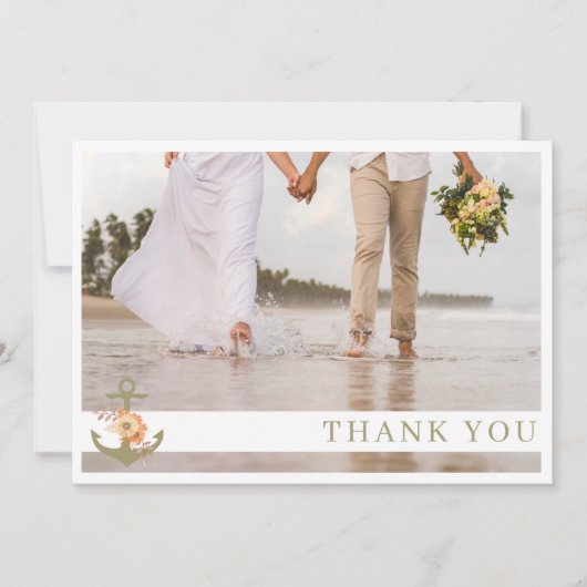 Boho nautische strand foto bruiloft dank u kaart (Voorkant)