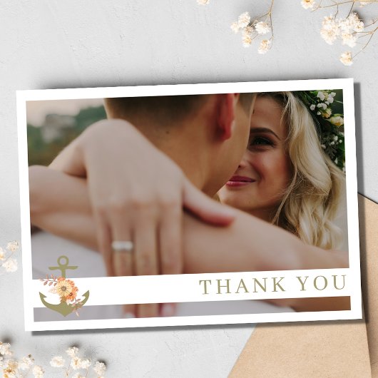 Boho nautische strand foto bruiloft dank u kaart