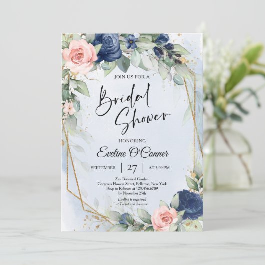 Boho navy and blush eucalyptus and gold lijst kaart (Staand voorkant)