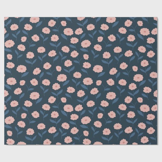 Boho Navy and Pink Floral Pattern Vrijgezellenfees Cadeaupapier (Vlak)