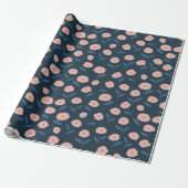 Boho Navy and Pink Floral Pattern Vrijgezellenfees Cadeaupapier (Uitgerold)