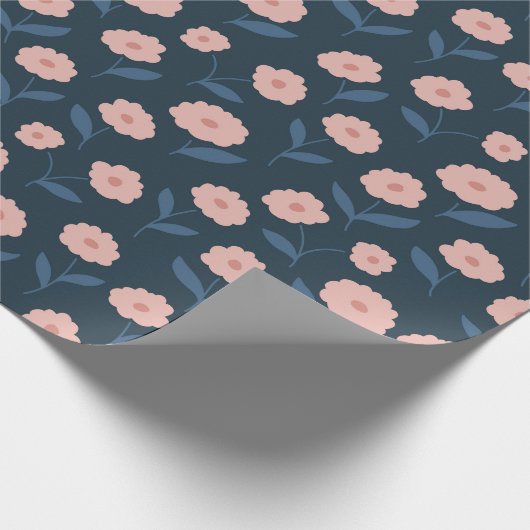 Boho Navy and Pink Floral Pattern Vrijgezellenfees Cadeaupapier (Hoek)