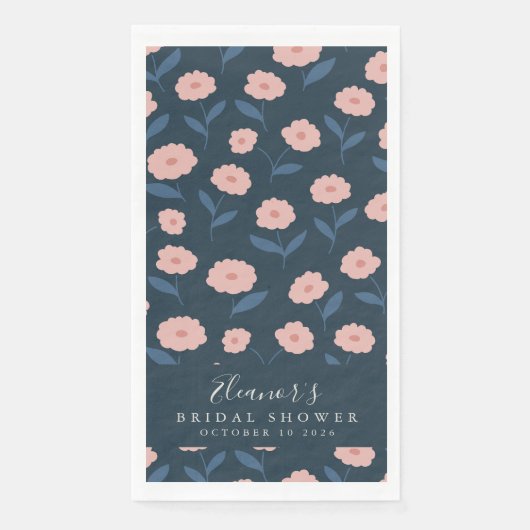 Boho Navy and Pink Floral Pattern Vrijgezellenfees Servet (Voorkant)