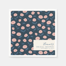 Boho Navy and Pink Floral Pattern Vrijgezellenfees Servet