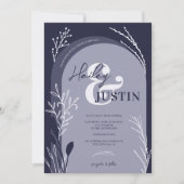 Boho navy blauw foto namen script bruiloft kaart (Voorkant)