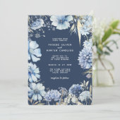 Boho Navy Blauw Goud Wildbloemen Botanische bruilo Kaart (Staand voorkant)