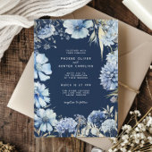 Boho Navy Blauw Goud Wildbloemen Botanische bruilo Kaart