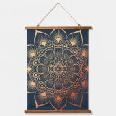 Boho Navy Blauw Perzik Mandala Hout Topped Hangend Wandkleed (Voorkant)