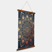 Boho Navy Blauw Perzik Mandala Hout Topped Hangend Wandkleed (Gebogen)