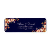 Boho Navy Blauw Verbrand Sinaasappel Bloemen Adres Etiket (Voorkant)