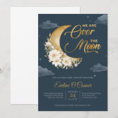 Boho Navy blauwe goudfolie op de maan baby Kaart (Voorkant / Achterkant)