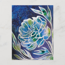 Boho Navy Blauwe Hemelse Dahlia Bloemige Waterverf Briefkaart